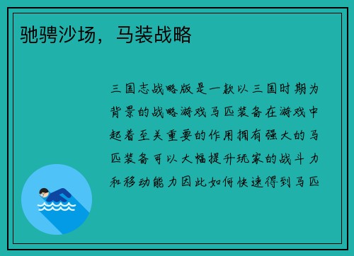 驰骋沙场，马装战略